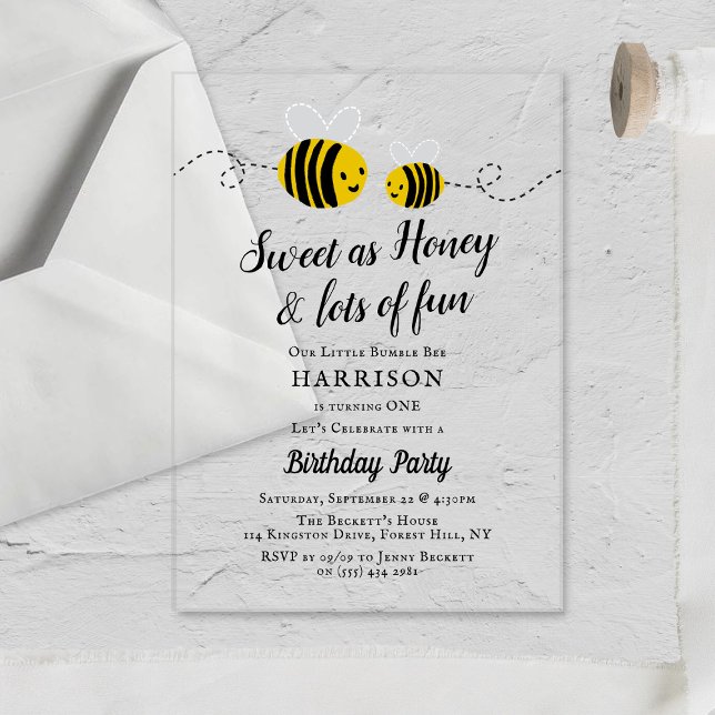Sweet Little Honey Bee 1st Birthday Party Acrylic Invitations (Creator Uploaded)