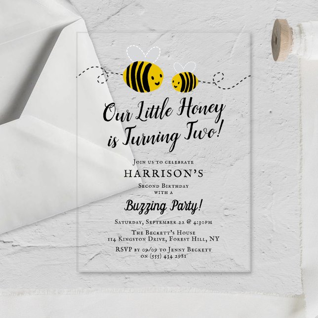 Sweet Little Honey Bee 2nd Birthday Acrylic Invitations (Creator Uploaded)
