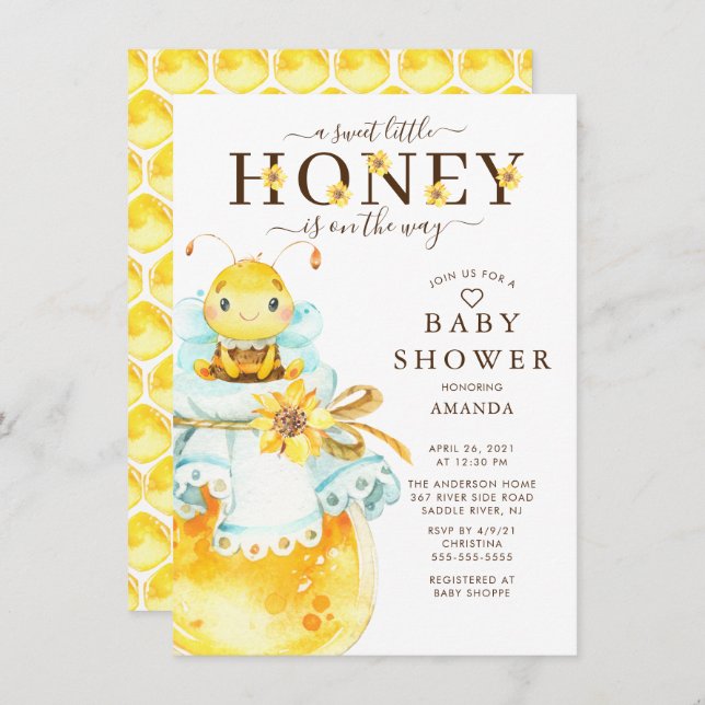 Sweet Little Honey Bee Baby Shower Invitation (Front/Back)