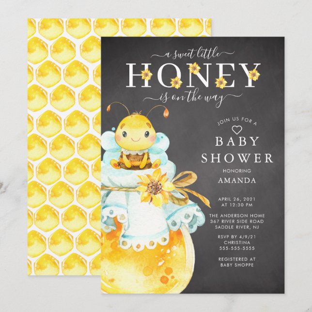 Sweet Little Honey Bee Baby Shower Invitation (Front/Back)