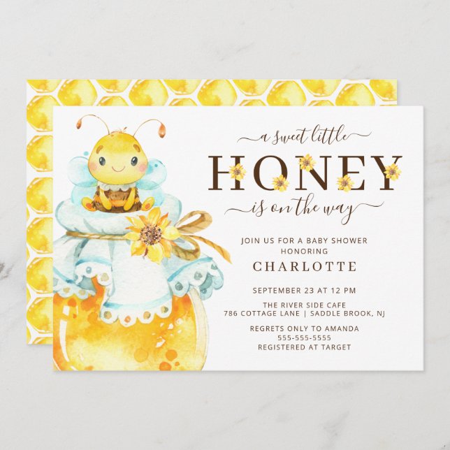 Sweet Little Honey Bee Baby Shower Invitation (Front/Back)