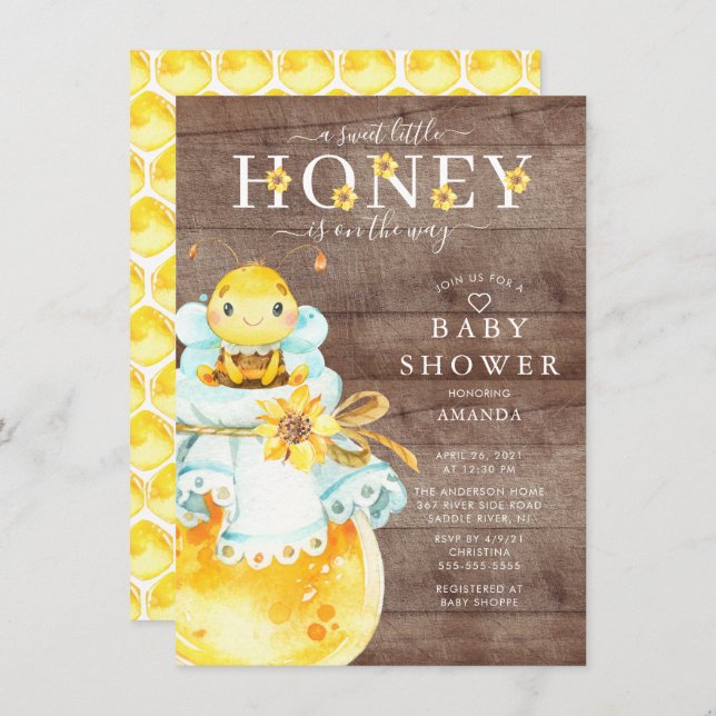 Sweet Little Honey Bee Baby Shower Invitation (Front/Back)