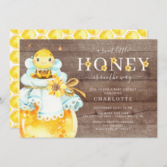 Sweet Little Honey Bee Baby Shower Invitation (Front/Back)