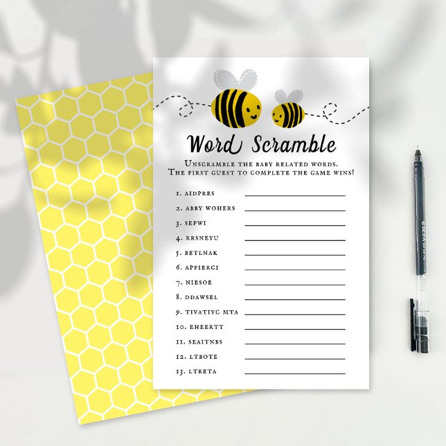 Sweet Little Honey Bee Baby Shower Word Scramble (Creator Uploaded)