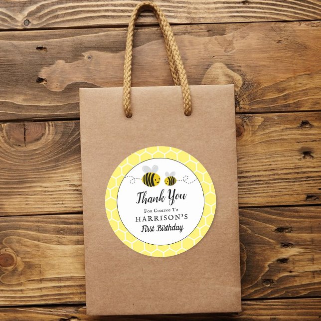 Sweet Little Honey Bee Birthday Party Favour Classic Round Sticker (Creator Uploaded)