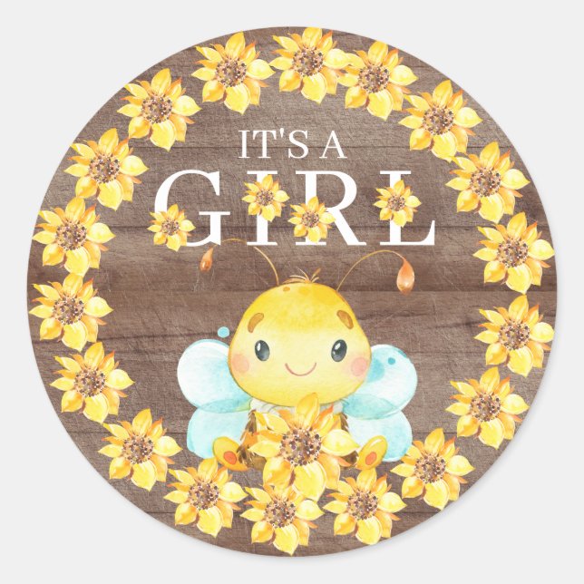 Sweet Little Honey Bee It' a Girl Favour  Classic  Round Sticker (Front)
