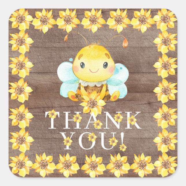 Sweet Little Honey Bee Thank You Favour  Square St Sticker (Front)