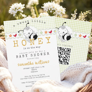 Sweet Little Honey Gingham Bee Babee Baby Shower Invitation