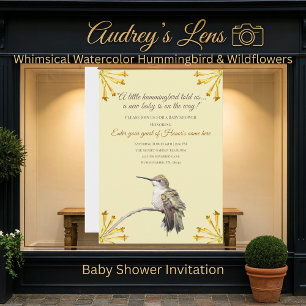 Sweet Little Hummingbird Floral Garden Baby Shower Invitation