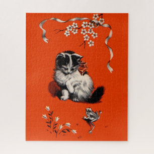 sweet little kitten and frog jigsaw puzzle