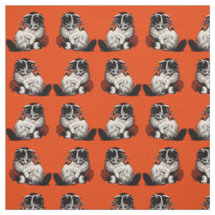 sweet little kitten and frog print fabric