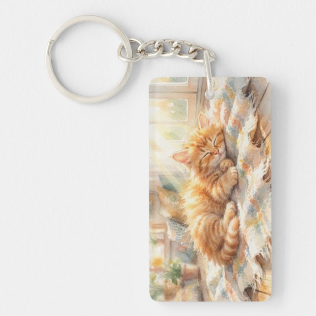 Sweet little kitten sunbathing  key ring (Front)