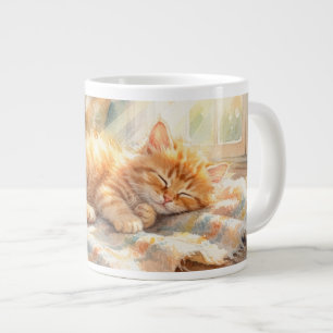 Sweet little kitten sunbathing large coffee mug