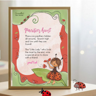 Sweet Little Ladybug Pacifier Hunter Game Sign Invitation
