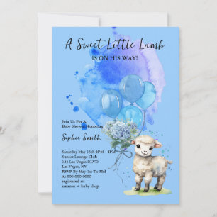 Sweet Little Lamb Baby Shower Blue Hydrangea Invitation