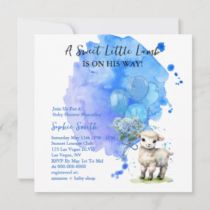 Sweet Little Lamb Baby Shower Blue Square Invitation