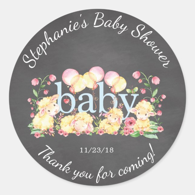 Sweet Little Lamb Baby Shower Favour Sticker (Front)