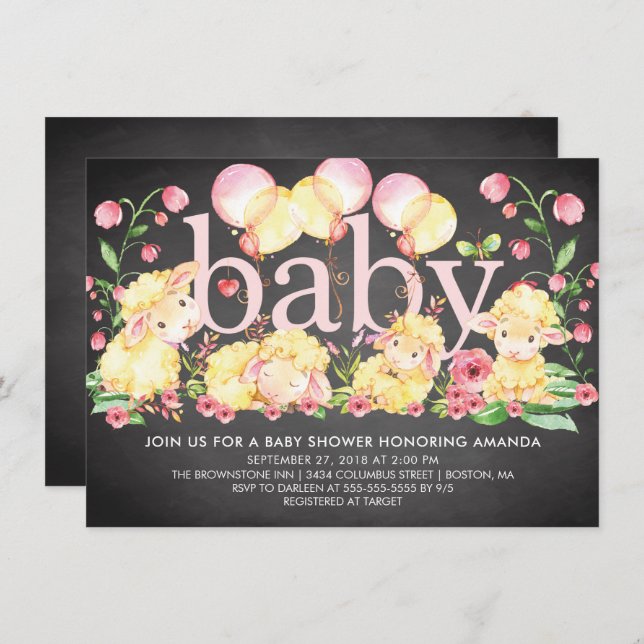Sweet Little Lamb Baby Shower Invitation (Front/Back)