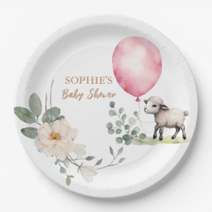 “Sweet Little Lamb” Baby Shower Pink Floral Paper Plate