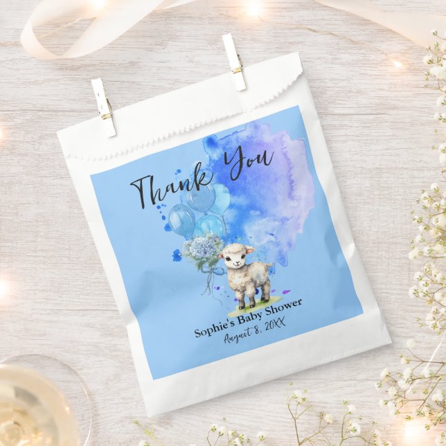 Sweet Little Lamb Blue Hydrangea Balloon Favour Bag (Clipped)