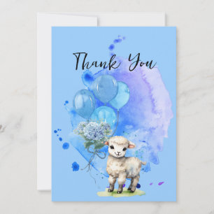 Sweet Little Lamb Blue Hyrangea Balloons Thank you Invitation