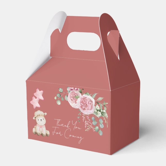 Sweet Little Lamb Blush Pink Flowers Greenery Favour Box (Front Side)