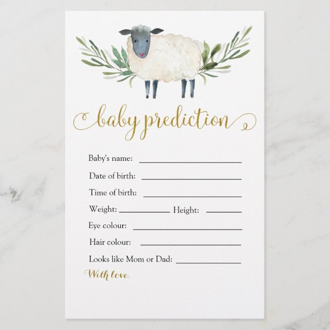 Sweet Little Lamb Greenery Baby Prediction (Front)
