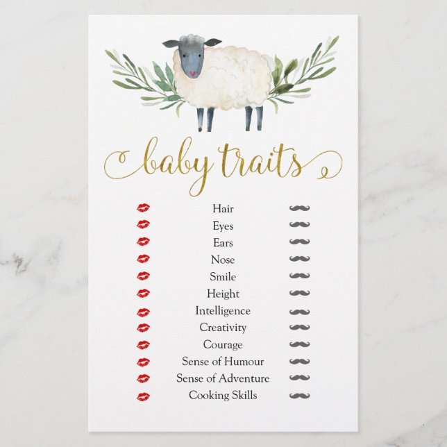 Sweet Little Lamb Greenery Baby Shower Baby Traits (Front)