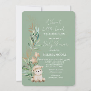 Sweet Little Lamb Greenery baby shower sage green Invitation