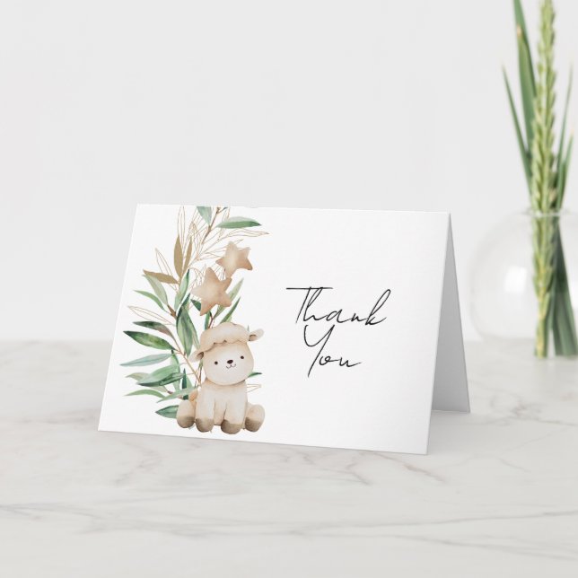 Sweet Little Lamb Greenery Botanical photo  Thank You Card (Front)