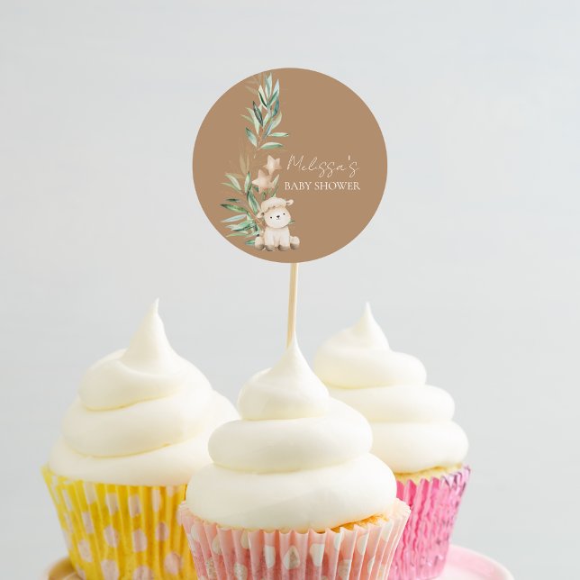 Sweet Little Lamb Greenery Cupcake Topper Classic Round Sticker (Creator Uploaded)