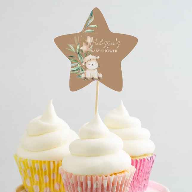 Sweet Little Lamb Greenery Cupcake Topper Star Sticker (Creator Uploaded)