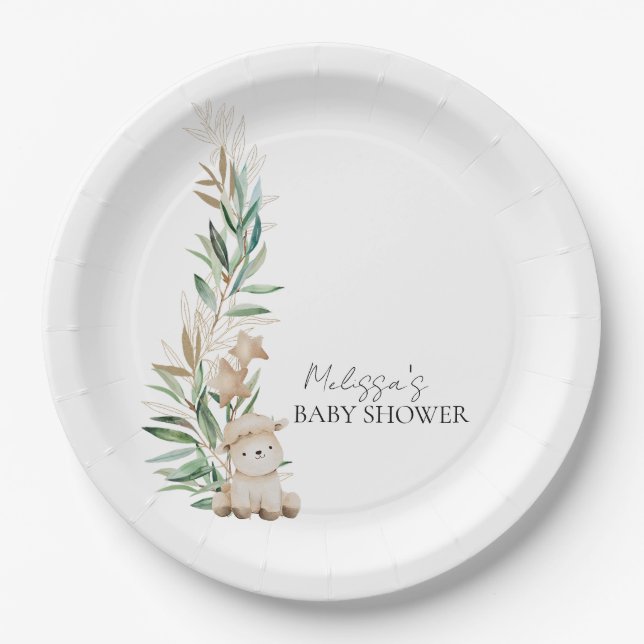 Sweet Little Lamb Greenery Custom  Paper Plate (Front)