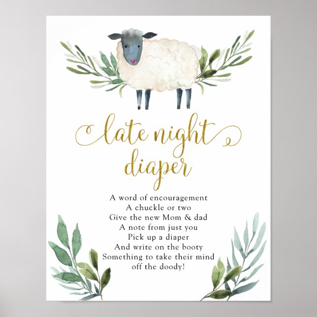 Sweet Little Lamb Greenery Late Night Diaper Sign (Front)
