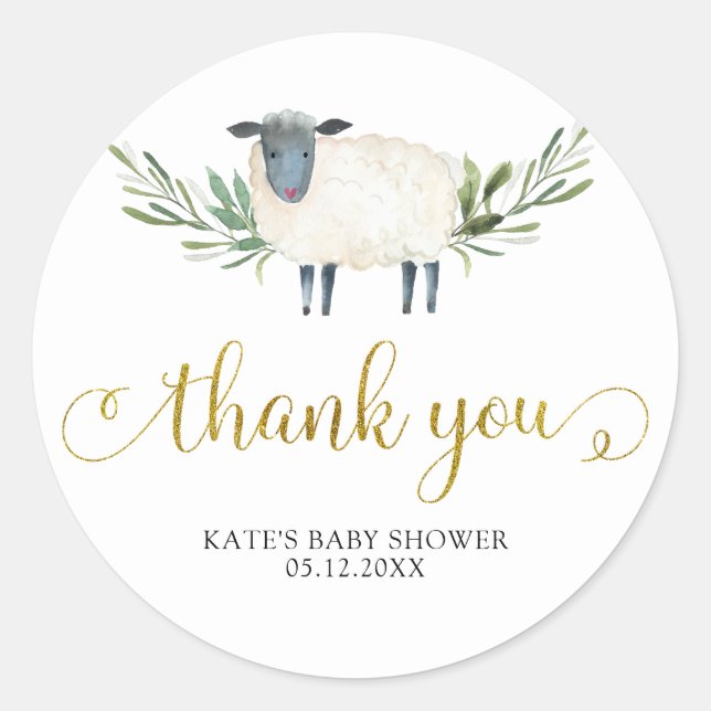 Sweet Little Lamb Greenery Thank You Sticker (Front)