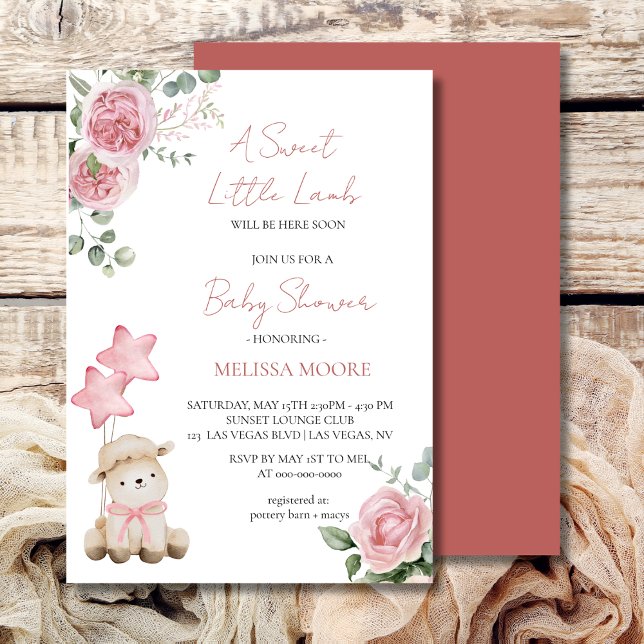 Sweet Little Lamb Mauve Pink baby shower Invitation (Creator Uploaded)