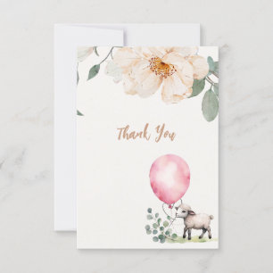 Sweet Little Lamb Pink Floral Baby Shower Thank You Card
