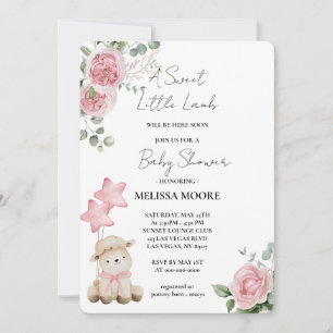 Sweet Little Lamb Pink Flowers Invitation