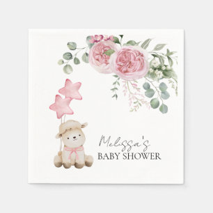 Sweet Little Lamb Pink Roses Greenery Napkin