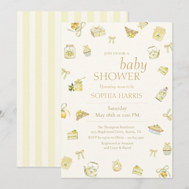 Sweet Little Lemon Watercolor Baby Shower Invitation (Front/Back)