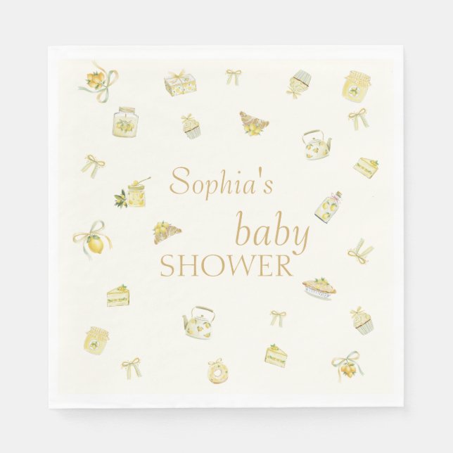 Sweet Little Lemon Watercolor Baby Shower Napkin (Front)