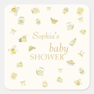 Sweet Little Lemon Watercolor Baby Shower Square Sticker
