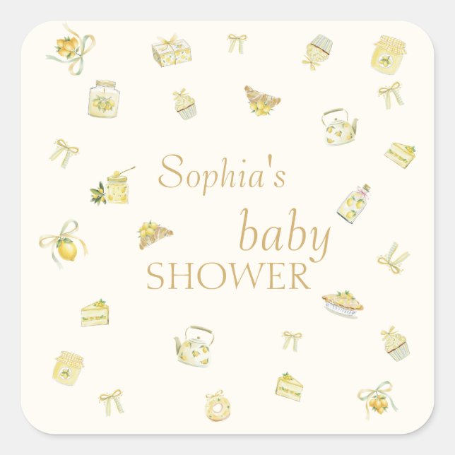 Sweet Little Lemon Watercolor Baby Shower Square Sticker (Front)