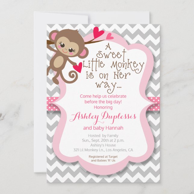 Sweet Little Monkey Girl Baby Shower Invitation (Front)