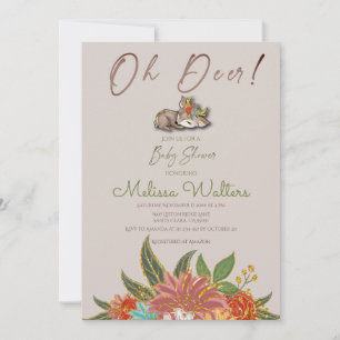 Sweet Little Oh Deer Woodland Wild Animals Floral  Invitation
