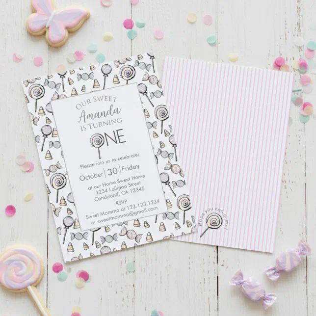 Sweet Little One Candy Theme 1st Birthday Invitation | Zazzle