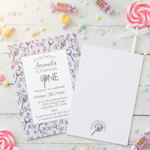 Sweet Little One Candy Theme 1st Birthday Invitation