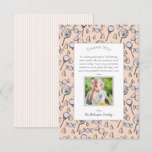 Sweet Little One Candy Theme 1st Birthday Thank You Card