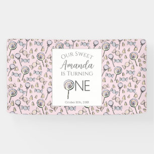 Sweet Little One Candy Theme First Birthday Banner