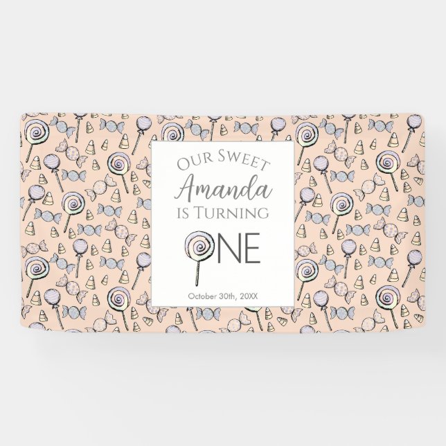Sweet Little One Candy Theme First Birthday Banner (Horizontal)